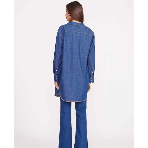 NEW Staud + Wrangler The Oversized Western Shirt Dress in Dark Rinse - Picture 5 of 12
